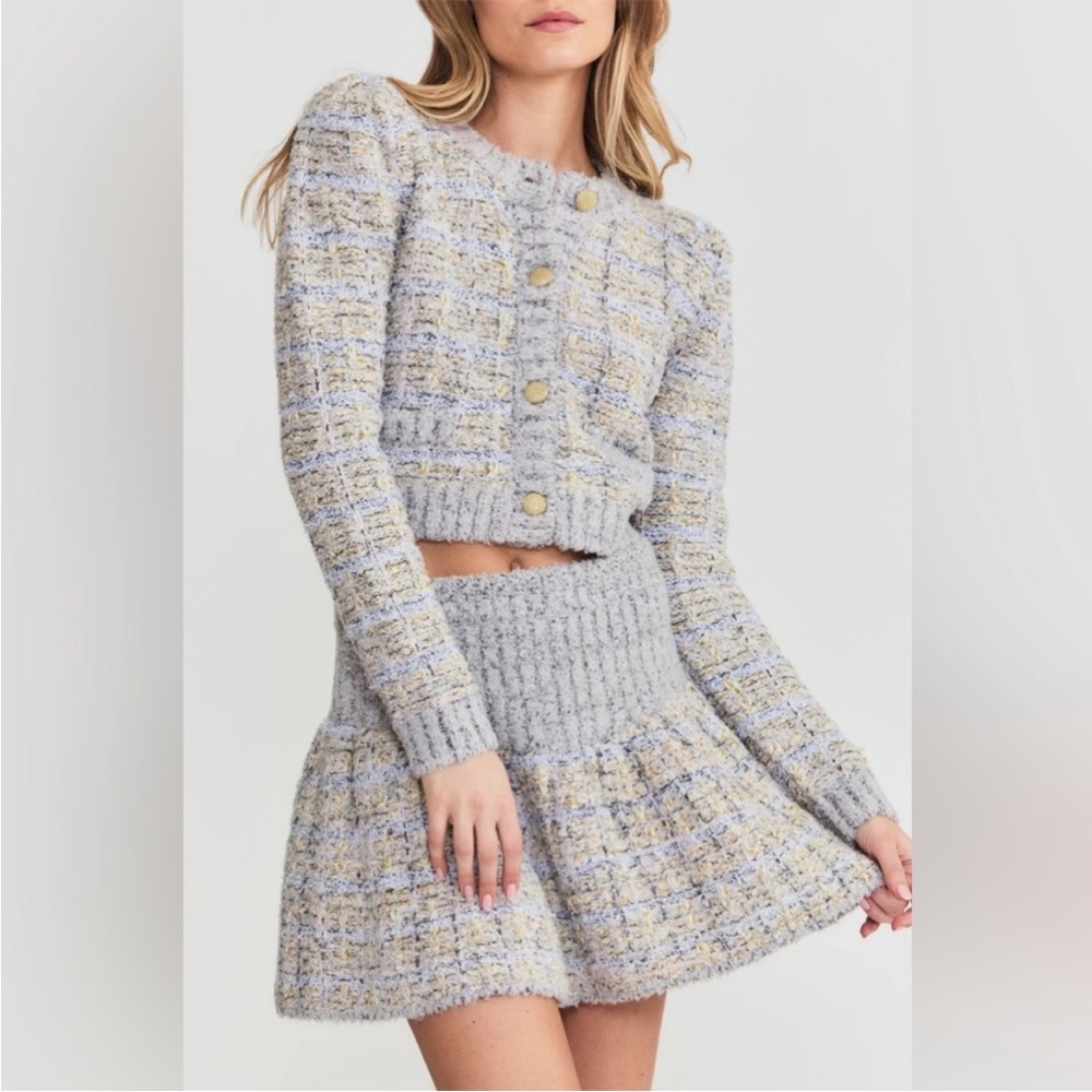 NWT LoveShackFancy Chic Tweed Bibi Skirt in London Fog, size S